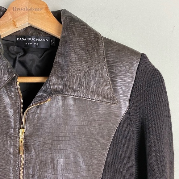 Dana Buchman: Snake Skin Full Zip Up Leather Jacket Stretchy Brown Size Petite P - Picture 3 of 7